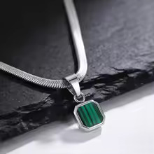 Vnox Geometric Square Natural Stone Pendant Necklace for Men, Gold Silver Color Stainless Steel Blade Chain, Trendy Jewelry Gift